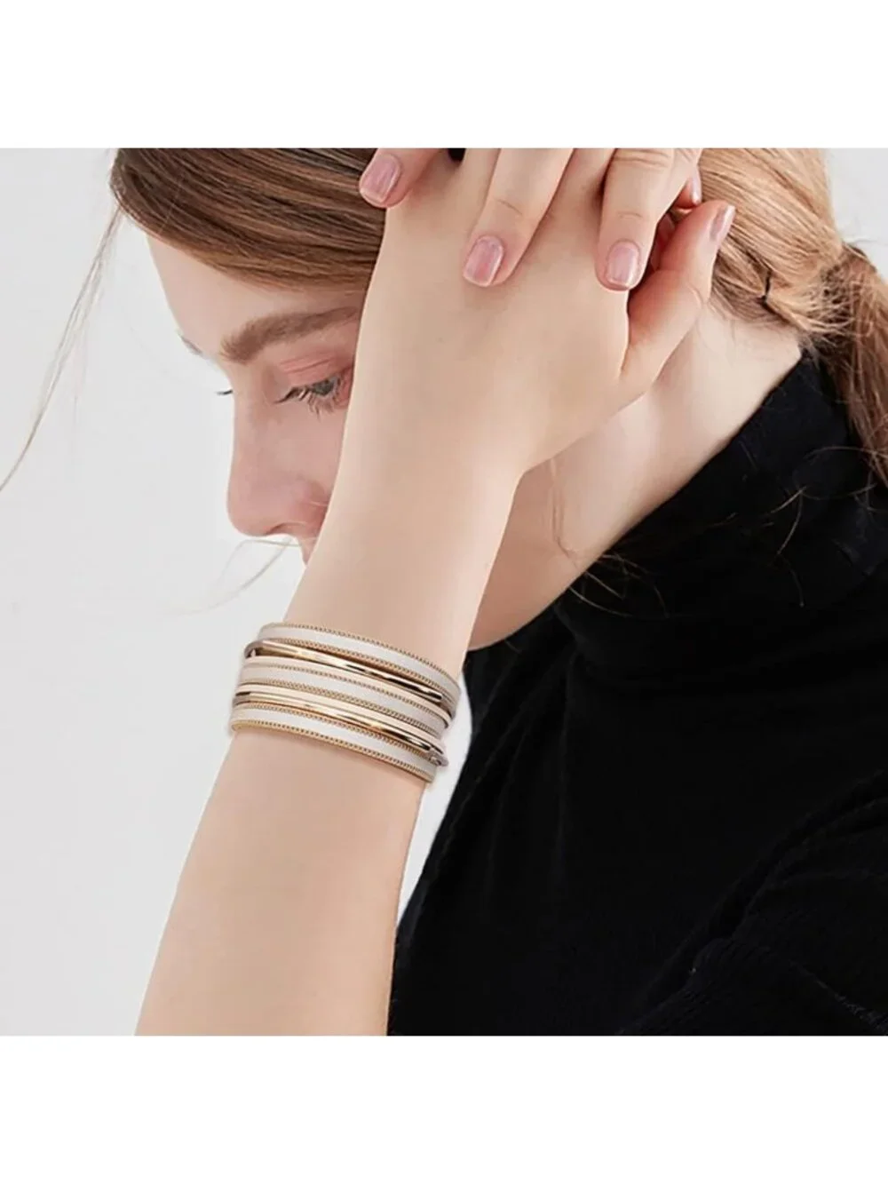 Stylish 3-Pack Leather Cuff Bracelets Set | Multilayer Wrap, Crystal & Feather